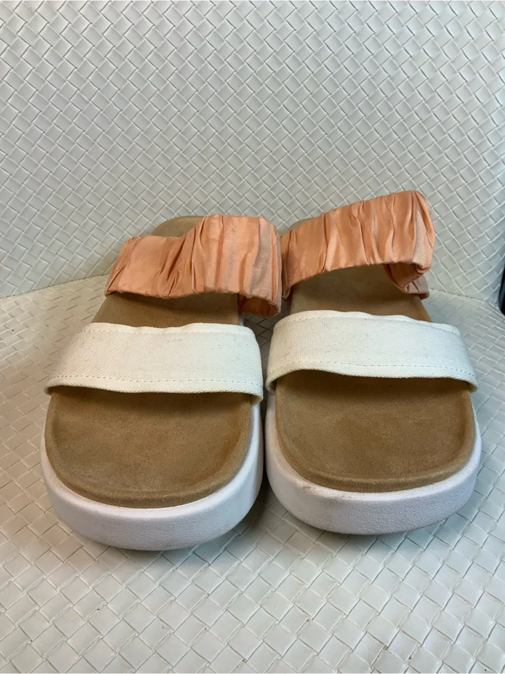 Koolaburra Peach and White Double-Strap Slide Sandals